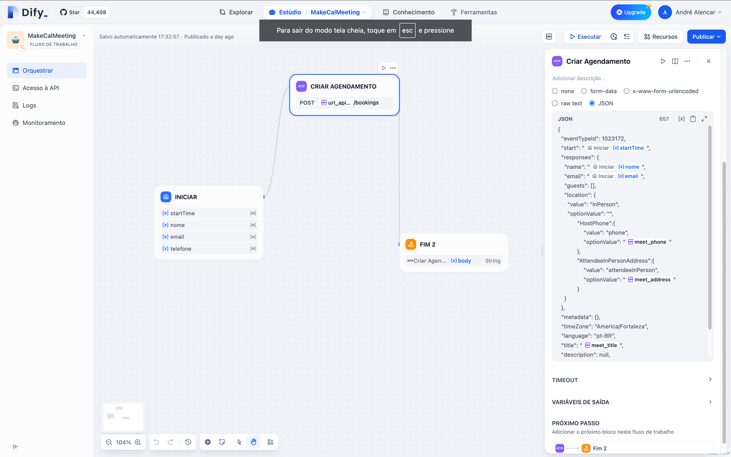 Integrando Dify e Cal.com + Automação completa