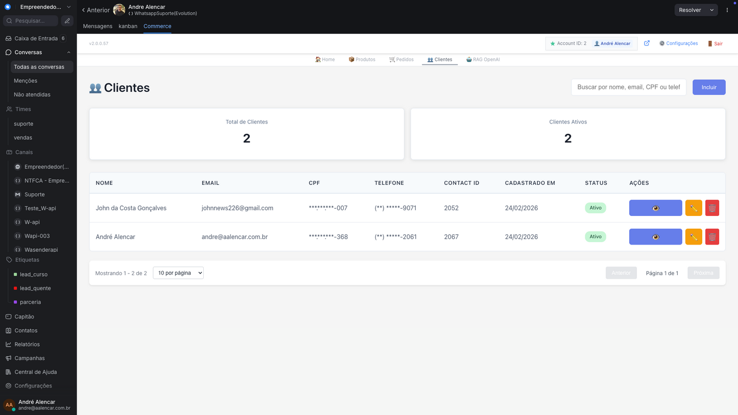 Chatwoot Commerce - Venda produtos físicos ou digitais por Chatbots de Whatsapp ou presencialmente