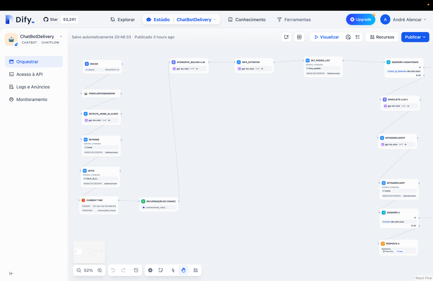Fluxo Chatbot Delivery - Dify.ai com Google Maps, n8n e ElenvenLabs