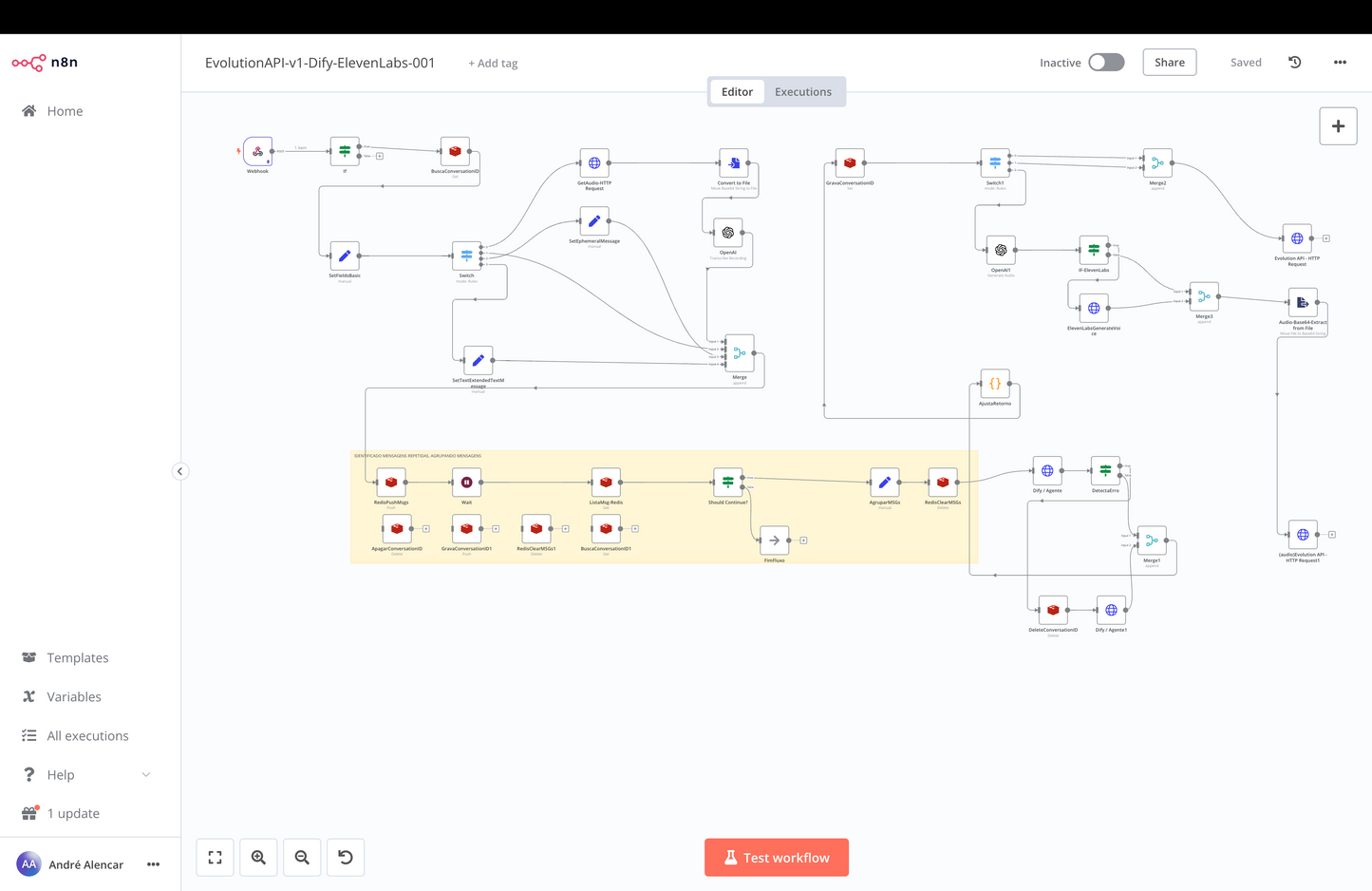 Fluxo: Agente de IA (chatbot) para clonar a própria voz n8n + Evolution + Dify e ElevenLabs