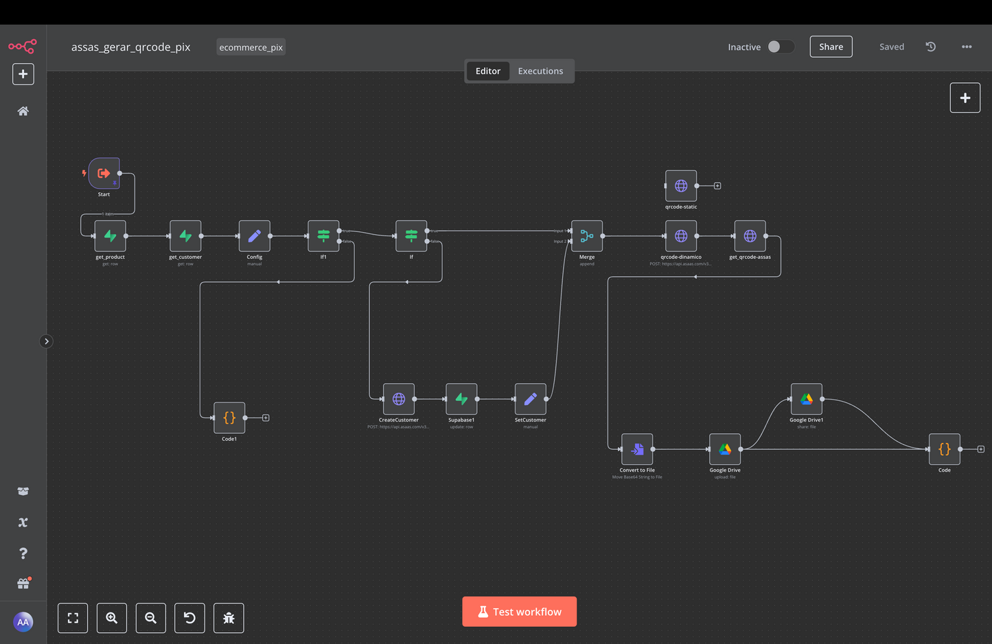 Fluxo n8n - Chatbot para Ecommerce com PIX e Supabase