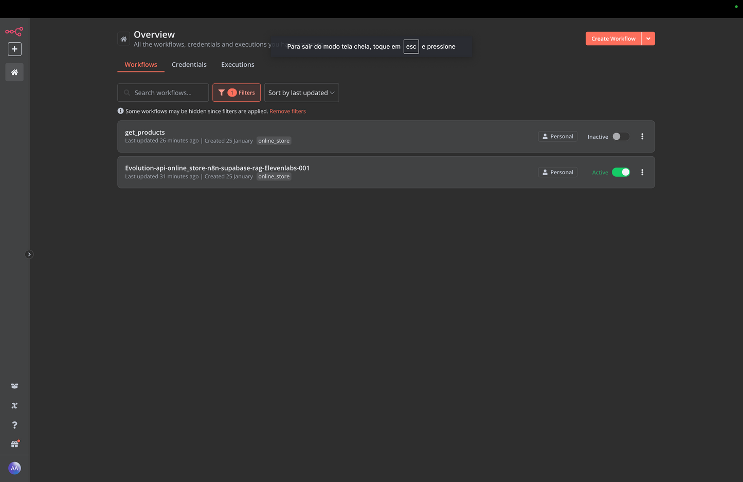 Fluxo n8n - Chatbot para ecommerce e lojas de roupas