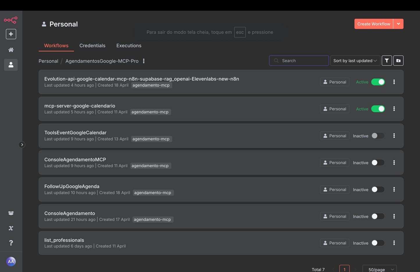 Fluxo n8n - Agendamento Inteligente com Google Calendar + MCP Server + WhatsApp
