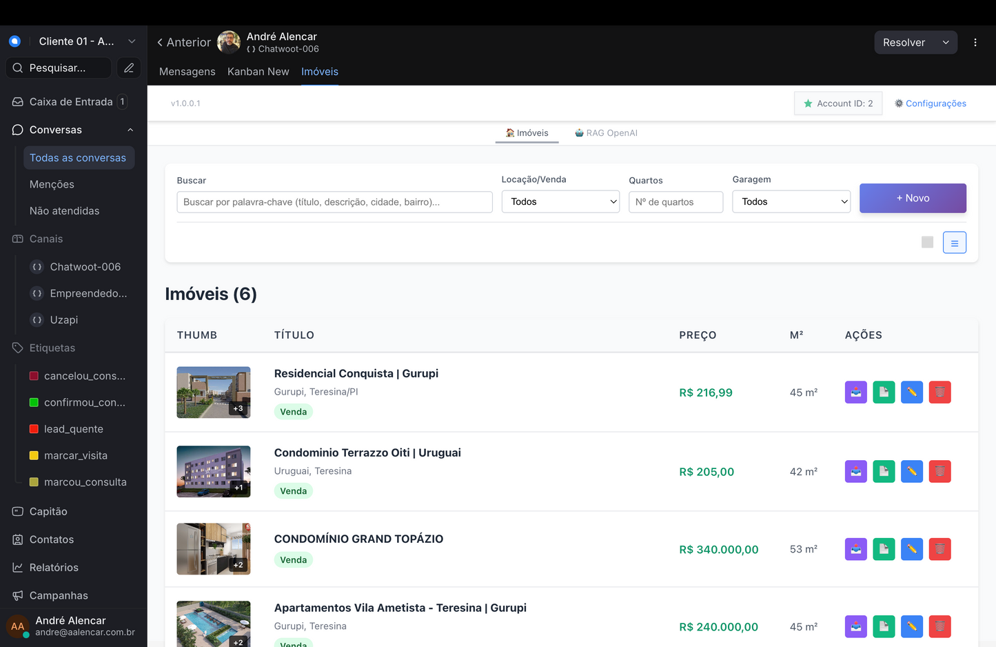 🧠 Web App para Chatwoot SDR : Cadastro de imóveis + Rag Híbrido