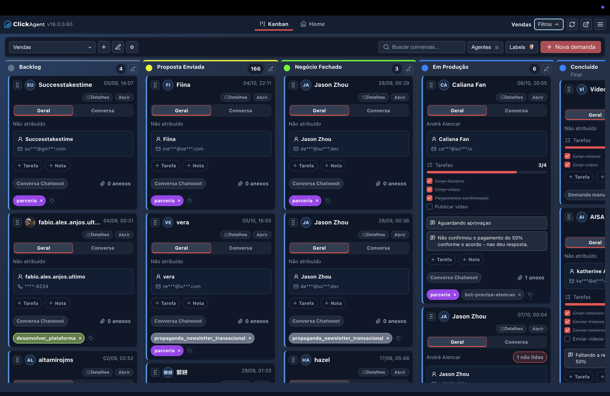 Kanban V3 Profissional para Chatwoot WebApp