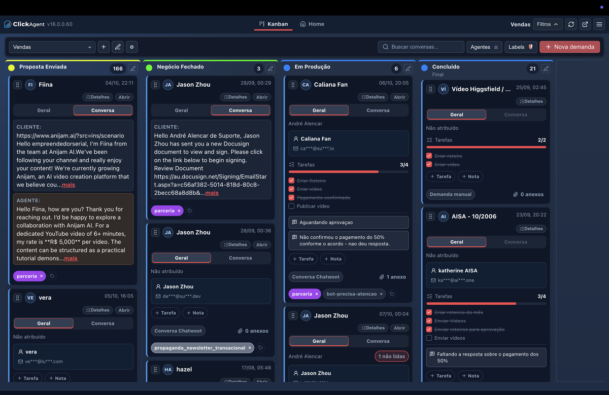 Kanban V3 Profissional para Chatwoot WebApp