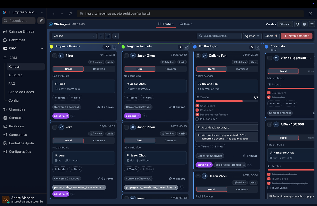 Kanban V3 Profissional para Chatwoot WebApp